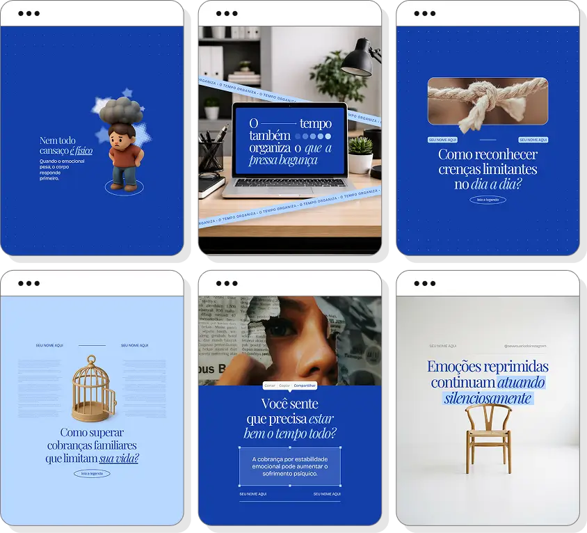 Social media psiquiatria com pack de posts para Instagram de saúde mental e psiquiatria