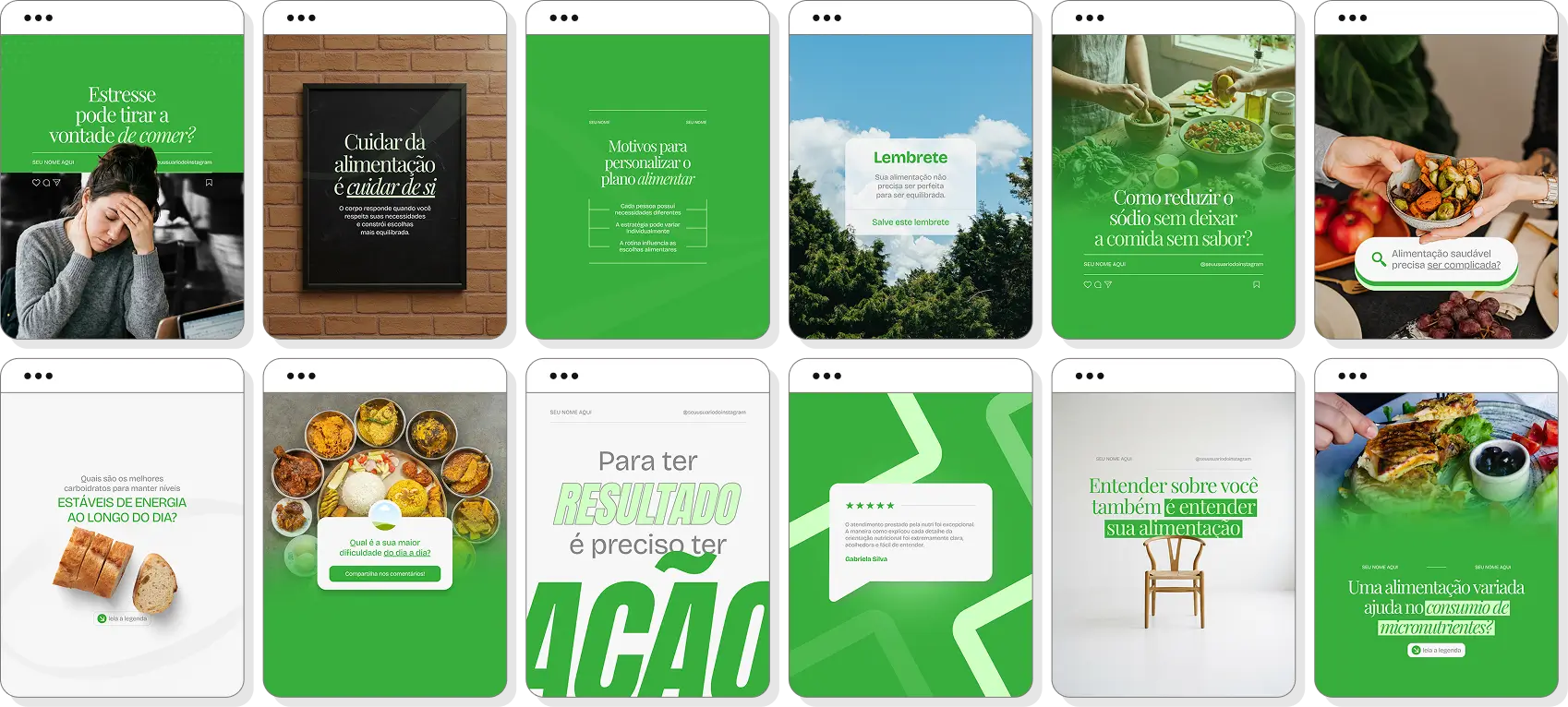Posts para nutrição com ideias de conteúdo para Instagram sobre alimentação, hábitos e educação nutricional