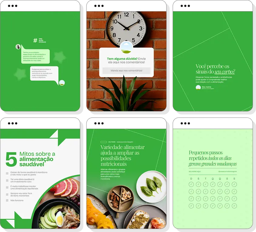Social media nutrição com pack de posts para Instagram de alimentação saudável e bem-estar