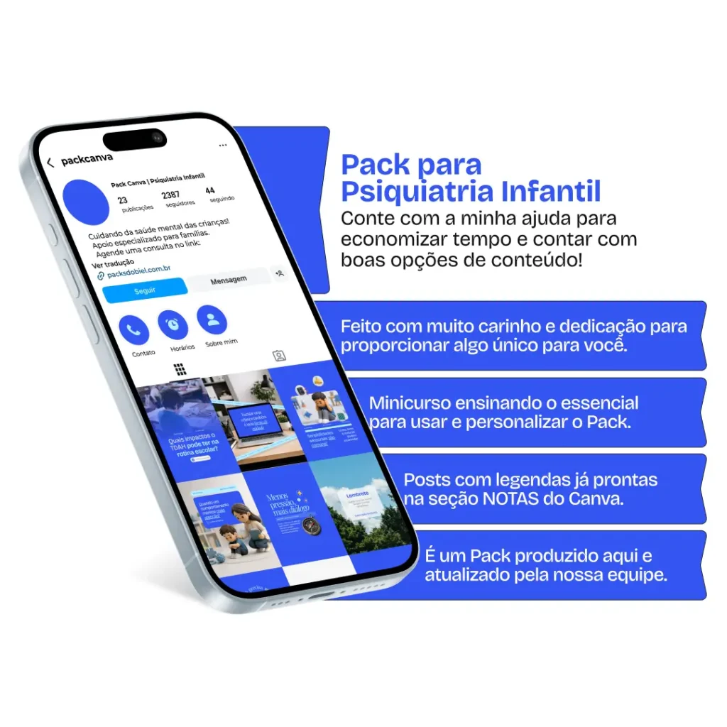 Social media psiquiatria infantil com pack de posts para Instagram de saúde mental e infância