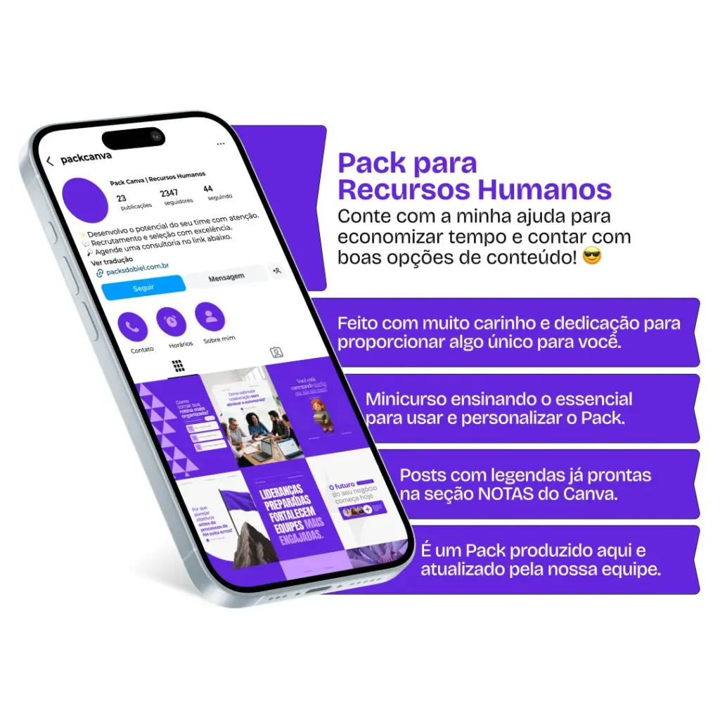 Conteúdos no Canva para Recursos Humanos voltados para social media de profissionais de RH