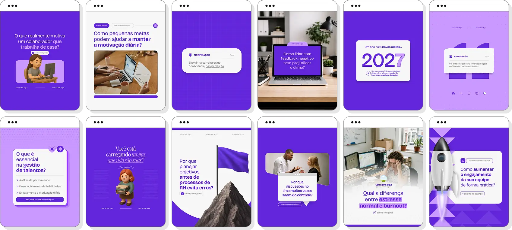 Social media para Recursos Humanos com posts editáveis no Canva para Instagram profissional