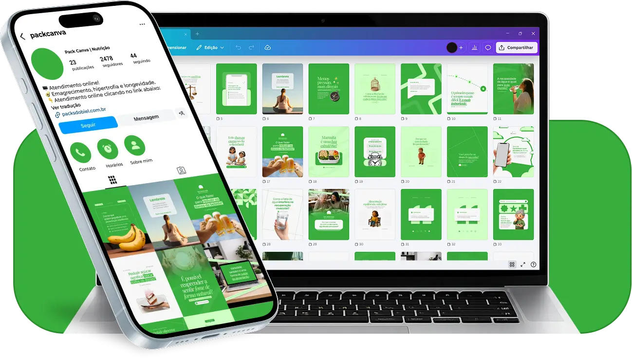 Pack de posts editáveis nutrição com Instagram de alimentação, saúde e educação nutricional