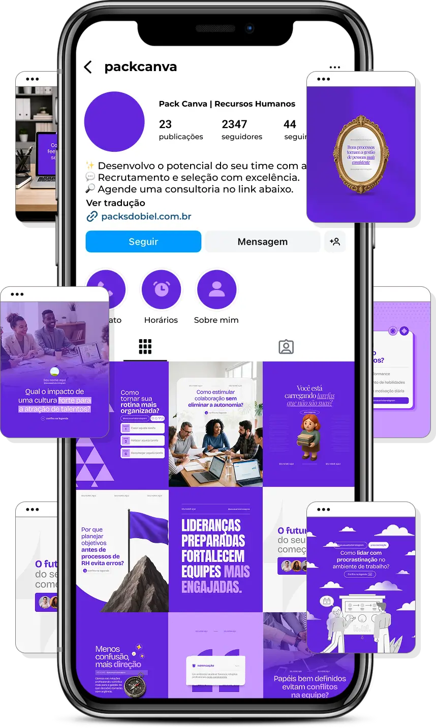 Posts para Recursos Humanos com conteúdo editável no Canva para Instagram profissional