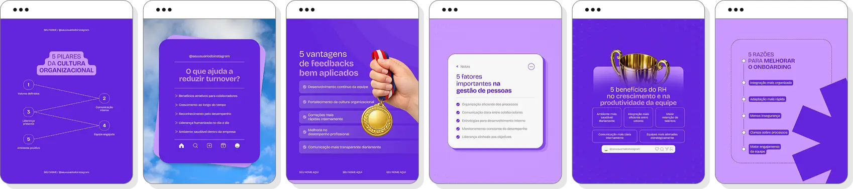 Pack de posts para Recursos Humanos com ideias de conteúdo para Instagram de recrutamento e carreira