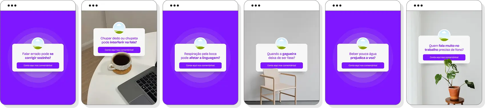 Pack de posts para fonoaudiologia com templates no Canva para Instagram de linguagem, audição e comunicação