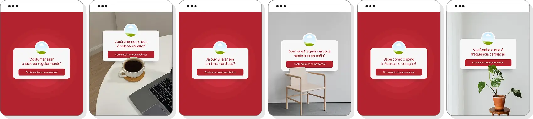 Posts bônus editáveis para Cardiologia, em formato de Caixinha de Perguntas, pensados para estimular o engajamento e abordar dúvidas frequentes sobre o coração e a saúde cardiovascular.