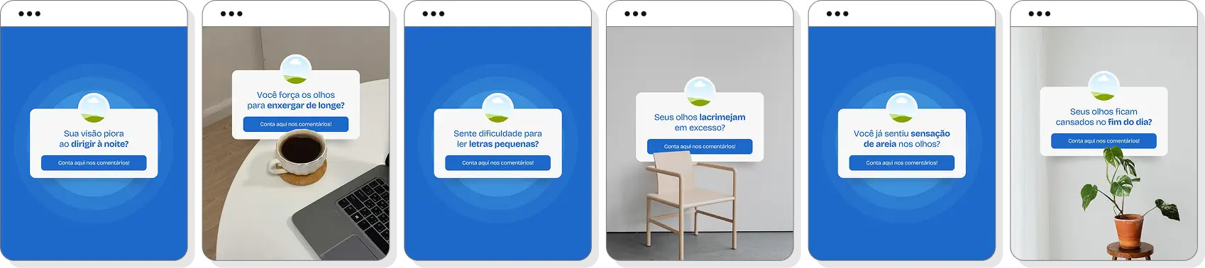 Posts bônus editáveis de Caixinha de Perguntas para Oftalmologia, ideais para gerar interação no Instagram e esclarecer dúvidas comuns do público sobre visão, saúde ocular e cuidados com os olhos.
